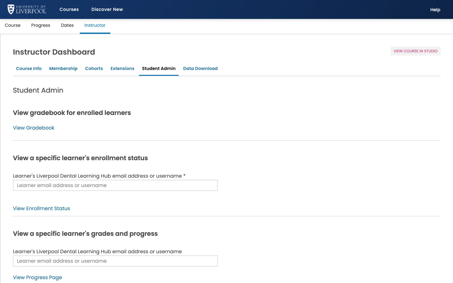 LMS Instructor Dashboard → Student Admin tab