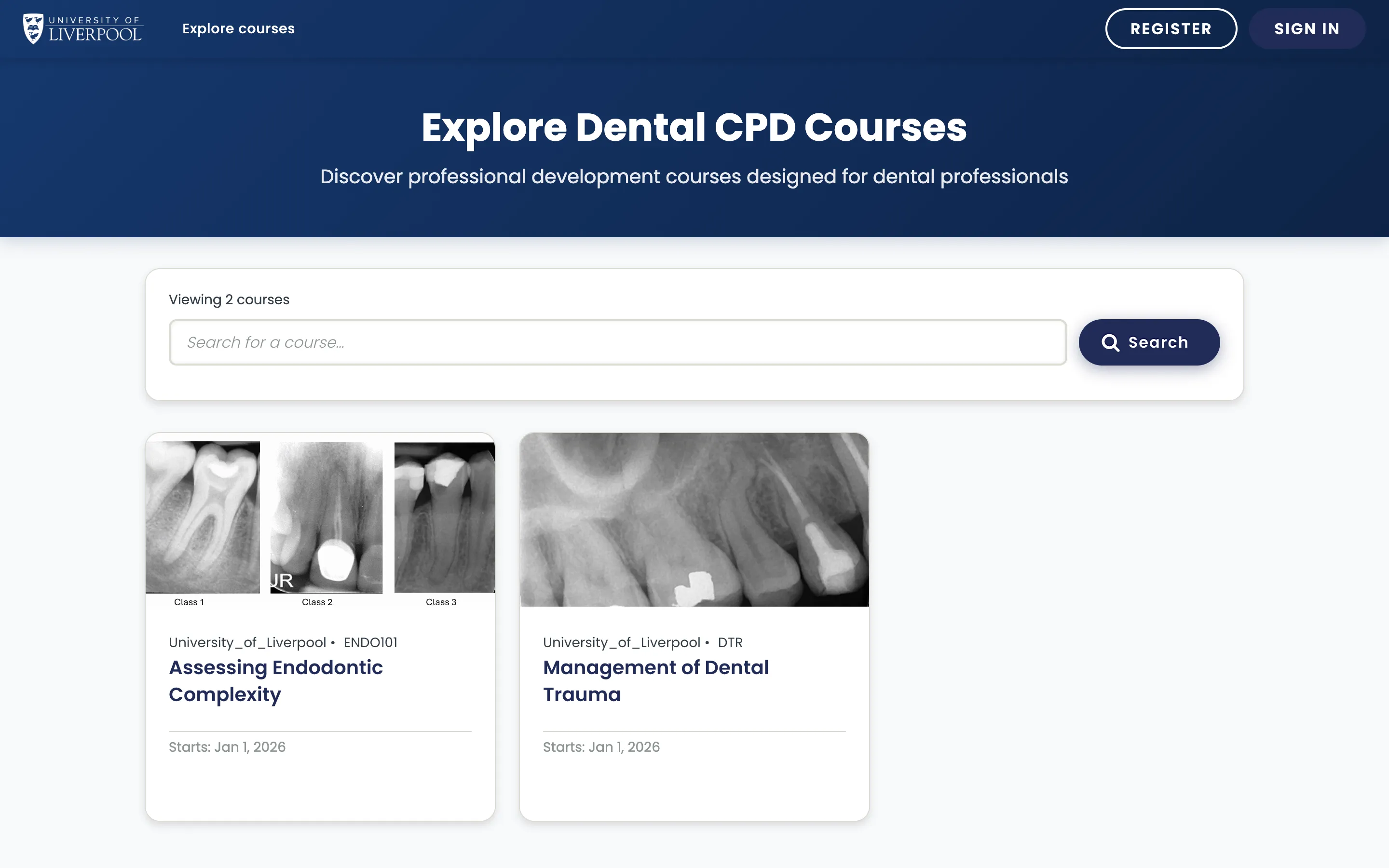 Course catalogue at /courses