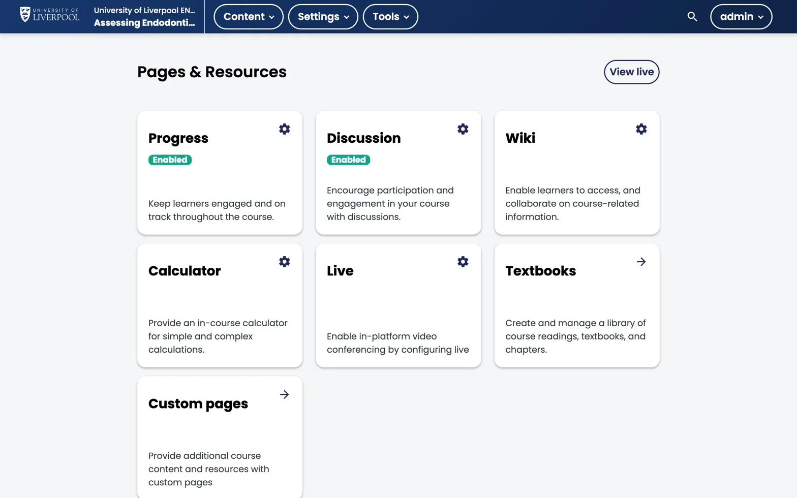 Studio Pages and Resources view with Discussion enabled