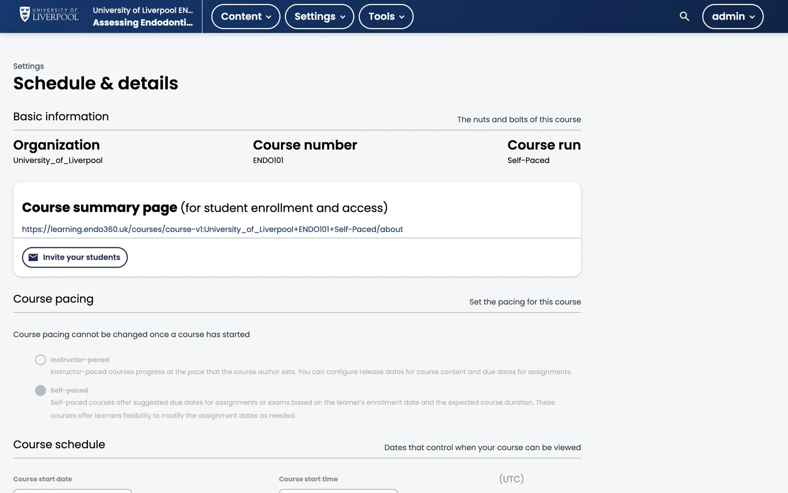 Studio Schedule and Details page with self-paced toggle