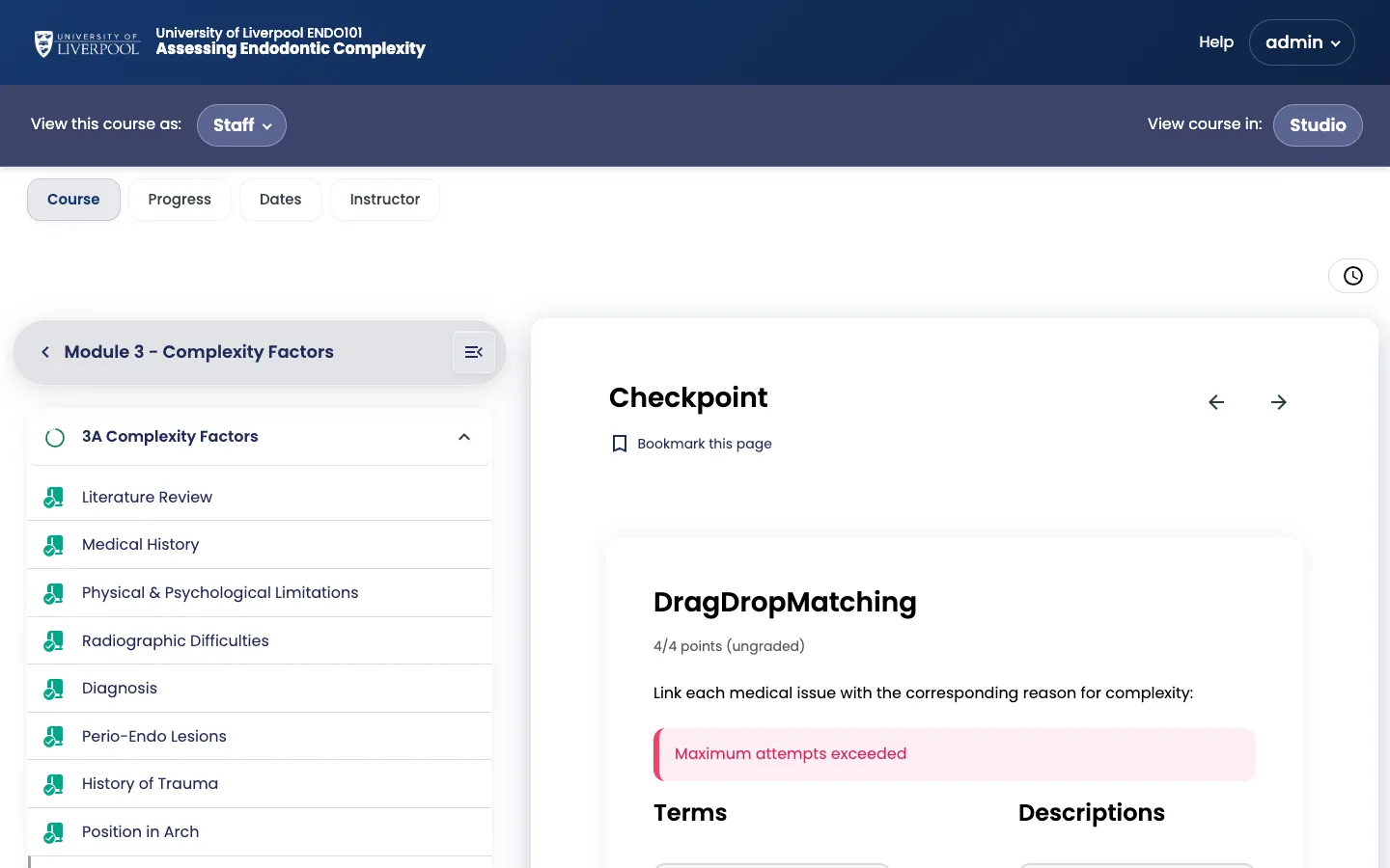 Liverpool drag-drop-matching XBlock in a checkpoint unit